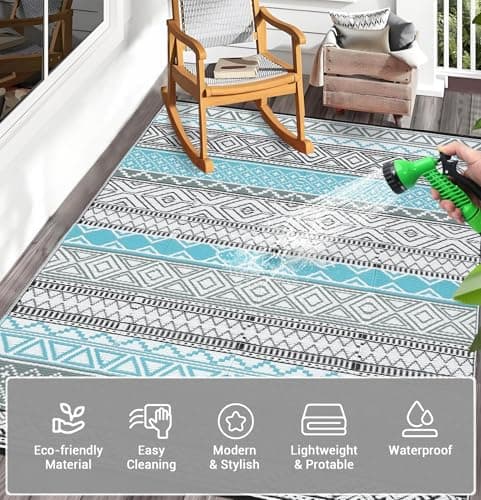 Garvee Boho Outdoor Rug 8x10, Waterproof Plastic Straw Rug, Portable Colorful Patio Carpet for Camping, Reversible Camping Mat for Balcony, Braided Indoor Outdoor Rugs for Picnic Deck RV Porch — view 5