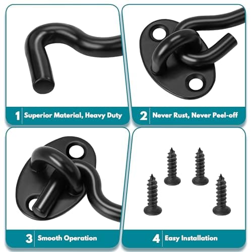 Rainspire (2 Pack) 3 Inch Privacy Hook and Eye Latch for Barn Door, Stainless Steel Gate Latch Barn Door Lock Cabin Hooks for Gate Shutters Window Slide Barn Shed Cabinet Bathroom, Black — view 3