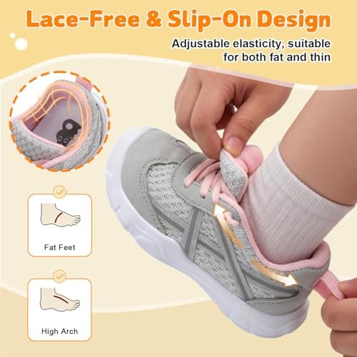 Besroad Kids Sneakers Boys Girls Sports Running Walking Shoes Barefoot Slip On Sneakers Breathable Lightweight Fashion Casual Tennis Shoes Grey Pink 6 Toddler — view 3