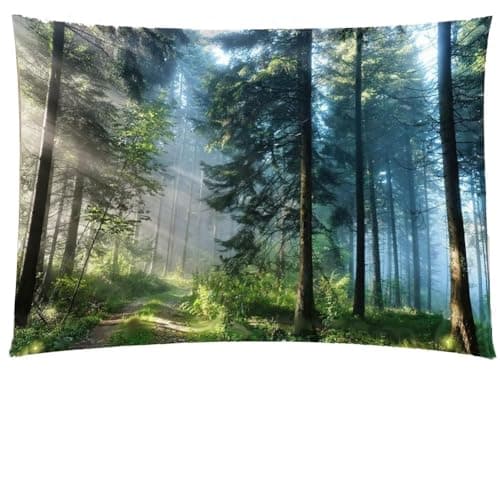 Jation Misty Forest Tapestry Sunshine Through Tree Nature Landscape Wall Tapestries Wall Hanging Poster Art for Home Headboard Dorm Decor in 150 * 130cm — view 3