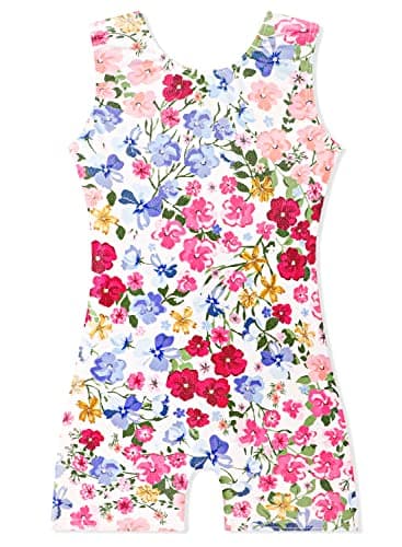 EQSJIU Gymnastics Biketards for Little Kid Girls 6-7 Years Old Outfits Leotard with Shorts Gold Yellow Pink Blue Purple Floral Flower Multicolored Toddler Leotard Gymnastics
