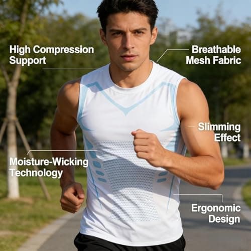 North Alpine Compression Vest, Compression Shirt Men, Version Sleeveless Vest, for Gym, Running, 3pcs, Large — view 3