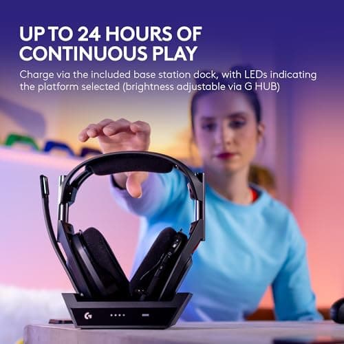 Logitech G Astro A50 Multi-Platform Wireless Gaming Headset + Base Station for PS5/Xbox/PC: PLAYSYNC Audio Switcher, <16bit/48kHz (Console), <24bit/48kHz (PC), 24hr Battery, 2.4GHz & BT - Black — view 4