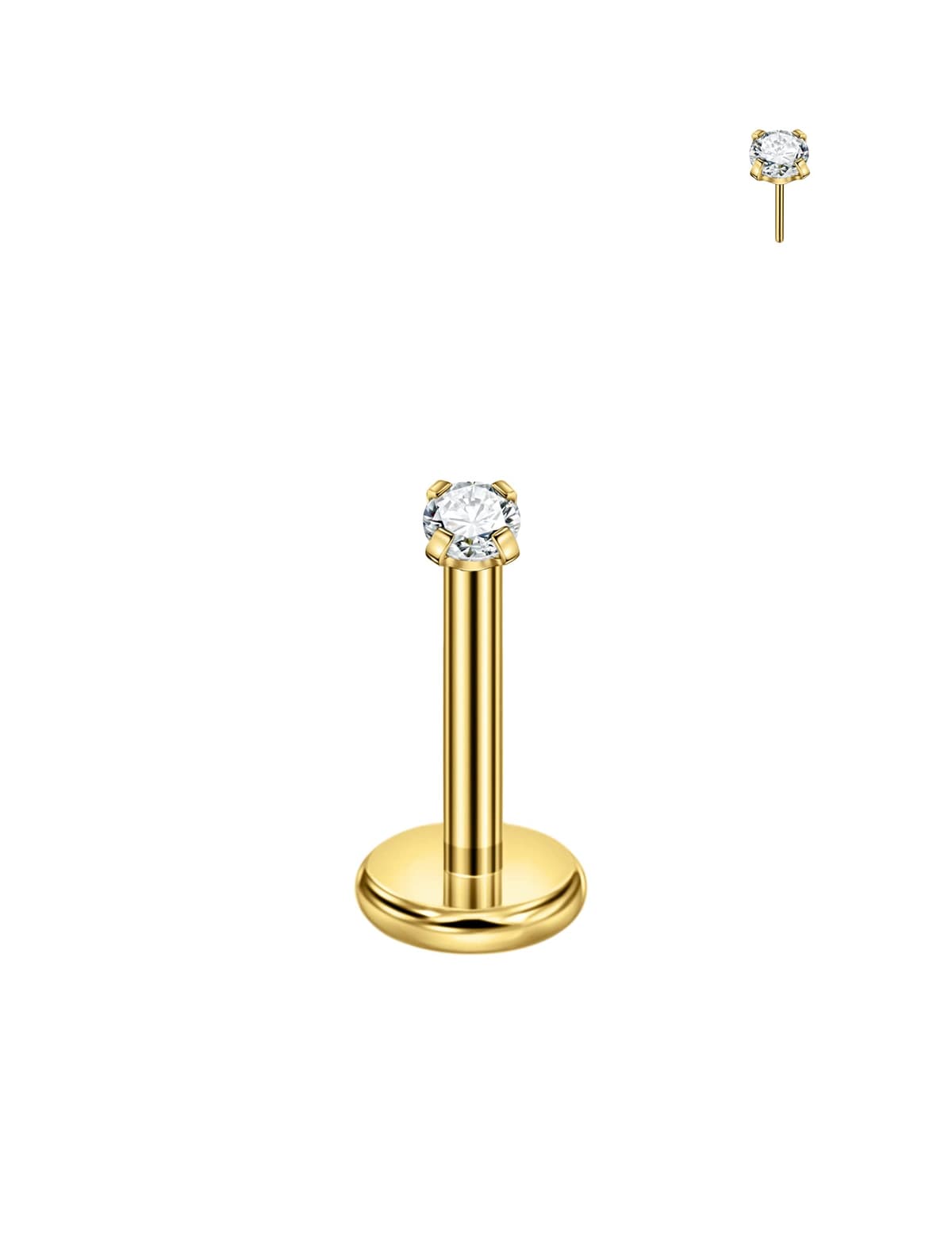 FANSING Single 316L Surgical Steel Threadless Labret Stud with CZ for Nose Cartilage Helix Rook Conch Tragus Earlobe Piercings