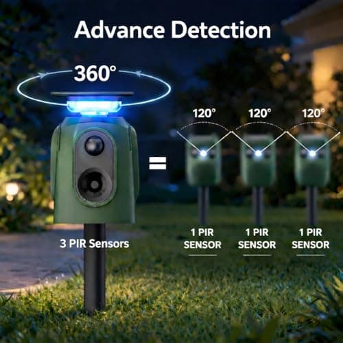 Solar Powered Ultrasonic Animal Repellent Outdoor, 360° PIR Motion Sensor Deterrent with Flashing Light, IP65 Waterproof, Repels Deer, Raccoon, Squirrel, Rabbit, Skunk for Yard, Garden, Orchard, 18kHz — view 4