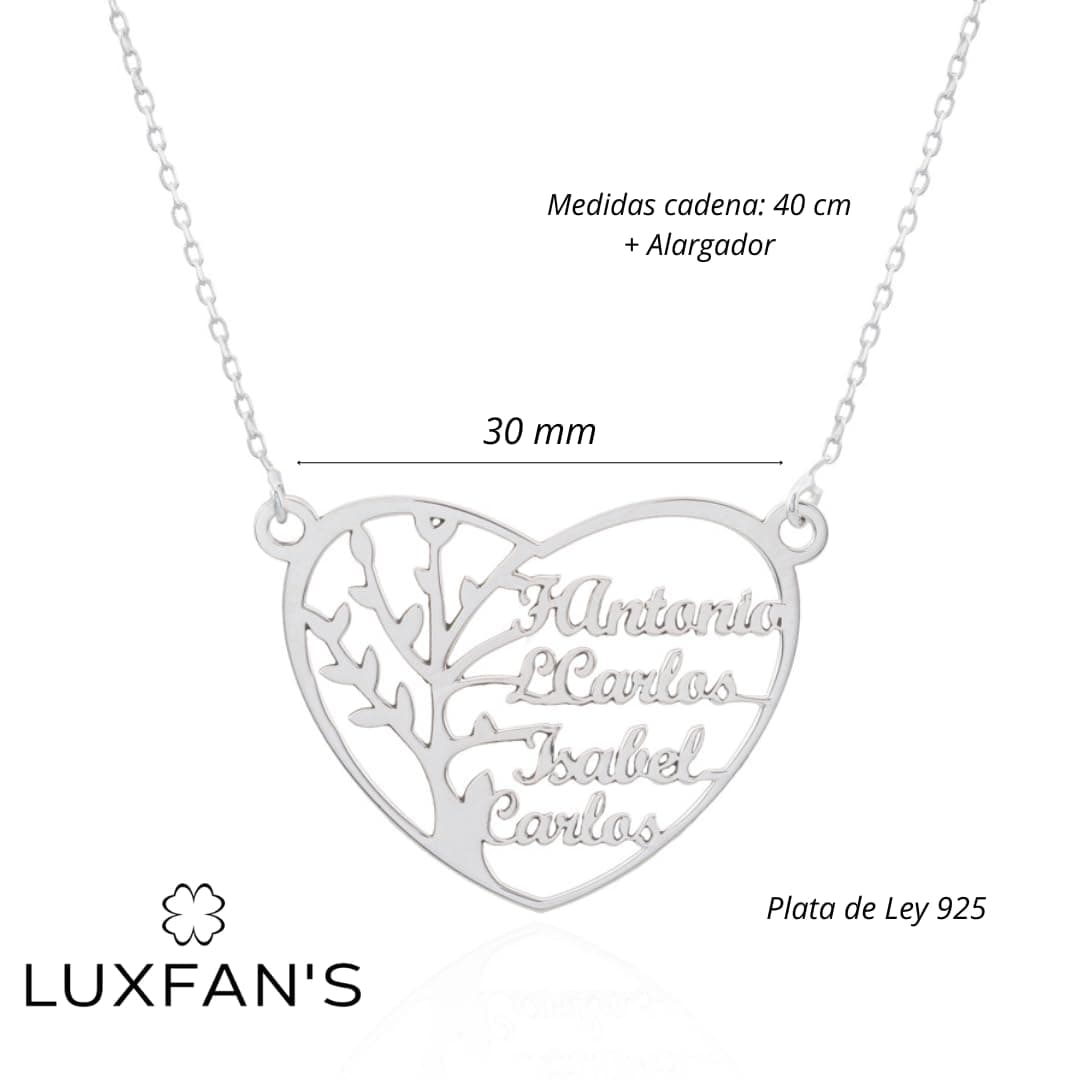 Collar Personalizable Árbol de la Vida con nombres para Mujer Personalizado, con cadena Rolo de 40cm + Alargador. Gargantilla ideal para regalar a madres o abuelas. (Corazón hasta 6 Nombres) — view 2