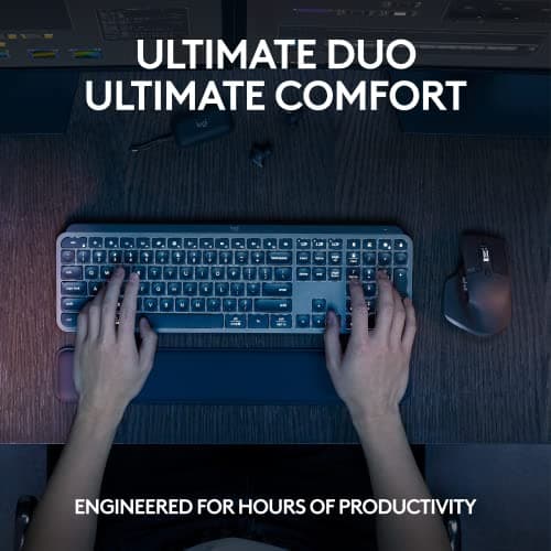 Logitech MX Keys S Combo - Performance Wireless Keyboard and Mouse with Palm Rest, Customizable Illumination, Fast Scrolling, Bluetooth, USB C, for Windows, Linux, Chrome, Mac - Graphite