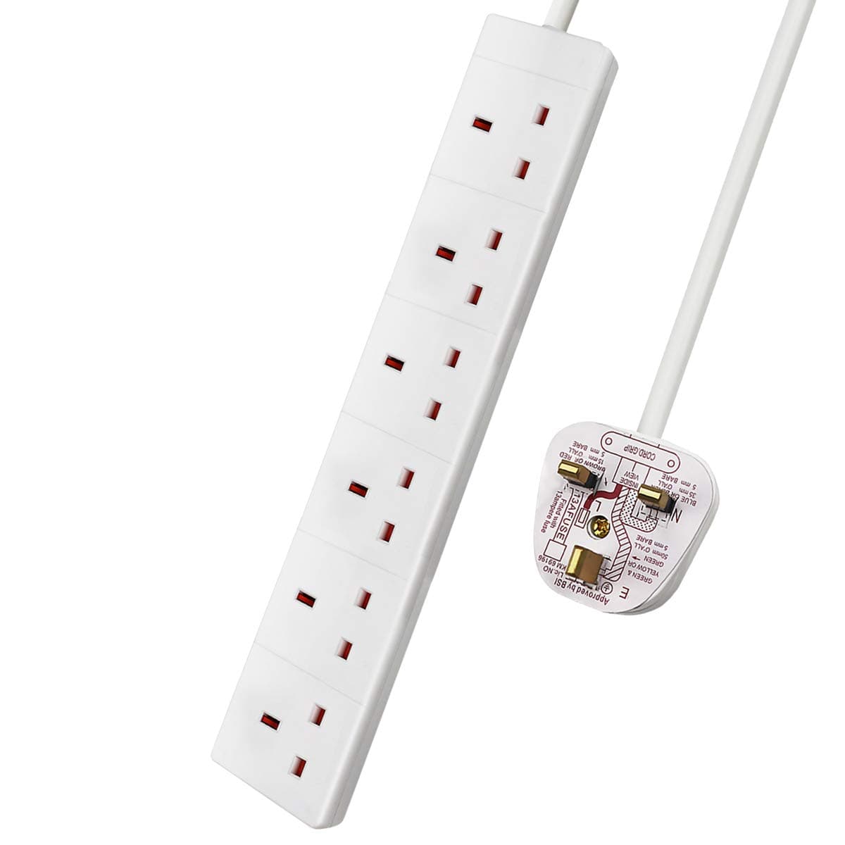 ExtraStar 4 Way Extension Lead, 13A Fused UK Plug Extension Socket, 5M Extension Cable Power Strip - White — view 12