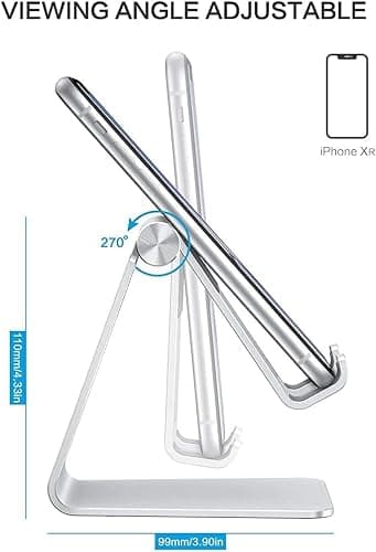 Adjustable Cell Phone Stand, OMOTON C2 Aluminum Desktop Phone Holder Dock Compatible with iPhone 17/16/15/14 Pro Max/Pro/Air and Other Smart Phones, Silver — view 2