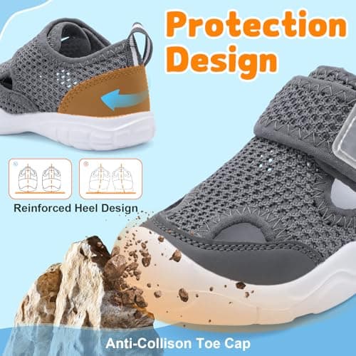 JOINFREE Chaussures d’Eau pour Tout-Petits, Bout Large Style Pieds Nus, Sandales Aqua à Séchage Rapide Antidérapantes avec Bout Renforcé pour Garçons et Filles Dark Grey Size 7 — view 2