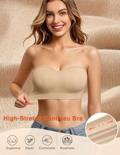 Avidlove Strapless Bras for Women Non-Slip Bandeau Bra Push Up Invisible Bralettes Seamless Wireless No Underwire Padded Tube Top Bra Nude M — view 3