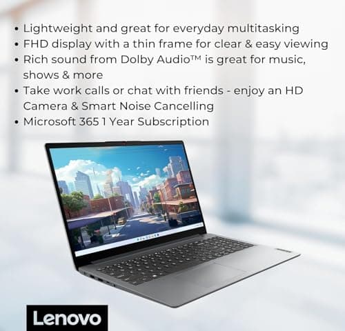 Lenovo IdeaPad 1 Student Laptop, 15.6" FHD Display, Intel Dual Core Processor, 12GB RAM, 256GB SSD + 128GB eMMC, 1 Year Office 365, Wi-Fi 6, SD Card Reader, W11H, Grey, Additional 1 Yr ADP — view 2