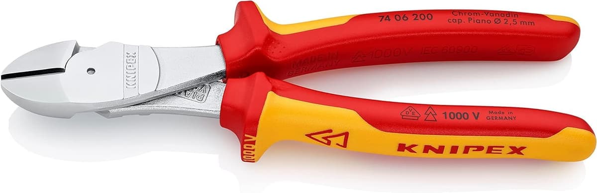 KNIPEX Alicates de corte diagonal de fuerza cromado aislados con fundas multicomponentes, según norma VDE 200 mm, 74 06 200