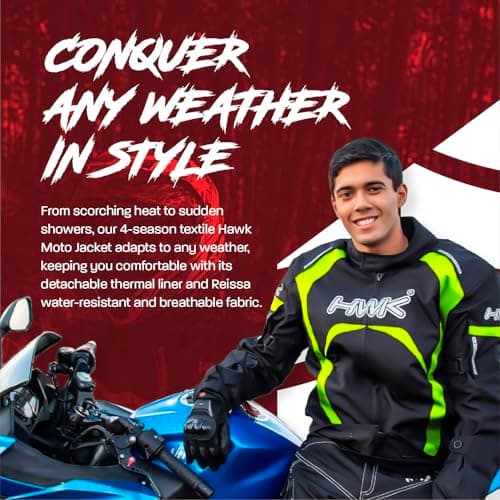 HWK Motorcycle Jacket for Men & Women, Waterproof, High Visibility Rain Jacket with CE Armor, Adjustable, Durable Polyester Motorcycle Riding Jacket, Dirt Bike Gear Enduro Racing, Hi-Vis Green, S — view 4