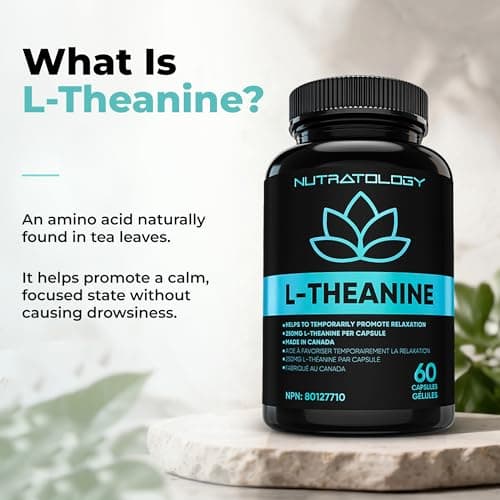 Nutratology® L-Theanine 250MG Capsules | Canadian-Made | For Stress Management | Promotes Relaxation & Calmness Without Drowsiness - L-Theanine Supplement for Stress Relief | 60 Capsules — view 5