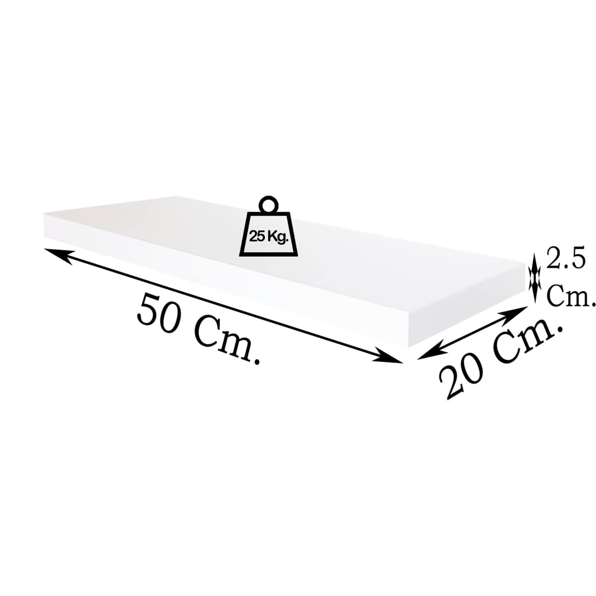 Henor Balda Pared 50 x 20 x 2.5 cm. Estante Pared Madera Herraje Totalmente Oculto Carga Soporta hasta 25Kg Blanco — view 2