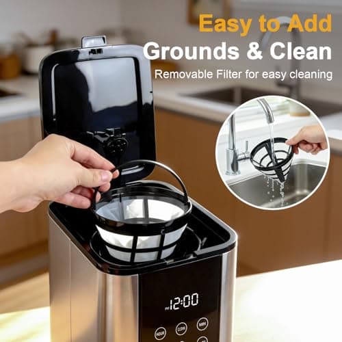 10 Cup Programmable Drip Coffee Maker, Adjustable Brew Strength, Pause & Serve, Heat Resistant Glass Carafe, Permanent Filter, Auto Shut Off, Stainless Steel, Compact Coffee Machine for Home Office — view 6
