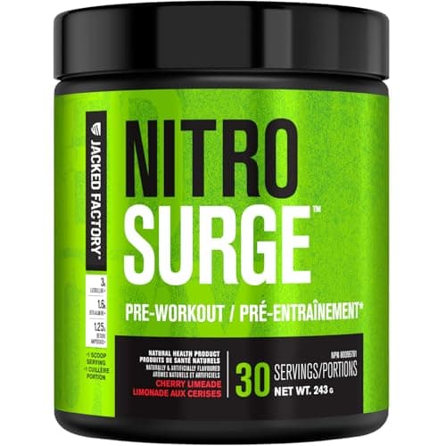 NITROSURGE Pre Workout Supplement - Endless Energy, Instant Strength Gains, Clear Focus, Intense Pumps - Nitric Oxide Booster & Preworkout Powder with Beta Alanine - 30 Servings, Cherry Limeade