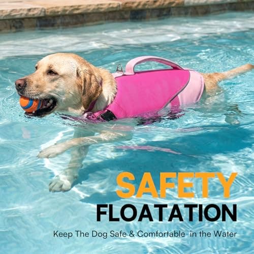 Queenmore Small Dog Life Jacket, Dog Life Vest for Swimming Boating, Puppy Swim Vest for Small Dogs, Ripstop High Visible Pet Water Vests with Strong Rescue Handle, Pink S — view 2