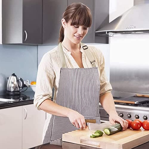 NLUS 2 Pack Kitchen Cooking Aprons, Adjustable Bib Soft Chef Apron with 2 Pockets for Men Women(Black/Brown Stripes) — view 6