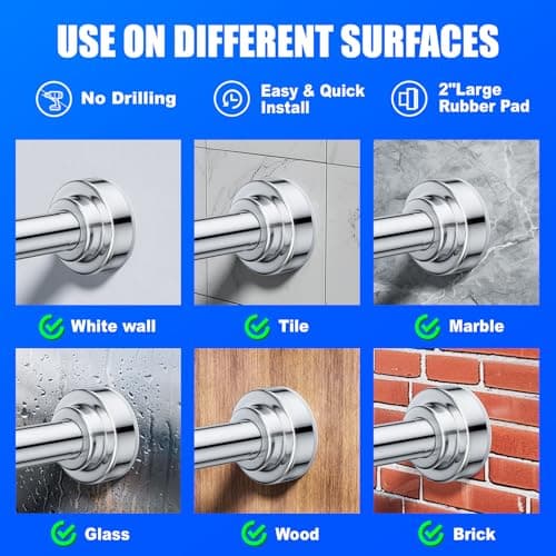 Ausemku Shower Curtain Rod Tension - 32-80 Inch Never Rust Non-Slip Spring Tension Curtain Rod No Drilling Stainless Steel Curtain Rod Use Bathroom Kitchen（Silver） — view 2