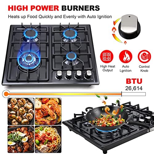 FORIMO Gas Cooktop 22Inch，Built in Gas Cooktop 4 Burners Stainless Steel Stove with NG/LPG Conversion Kit Thermocouple Protection and Easy to Clean — view 2