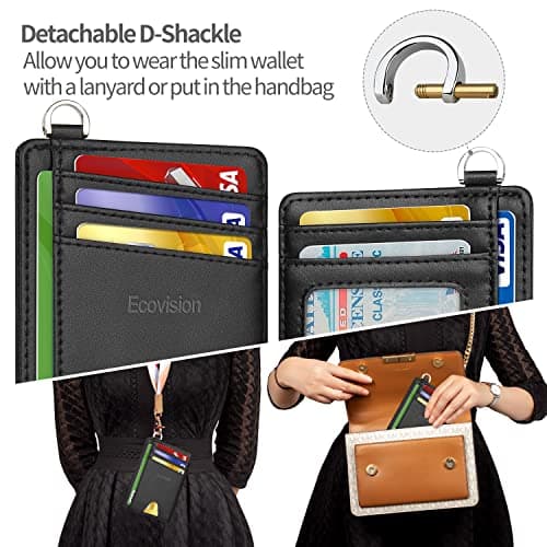 EcoVision Slim Minimalist Front Pocket Wallet, RFID Blocking Credit Card Holder Wallet with Detachable D-Shackle for Men Women — view 2
