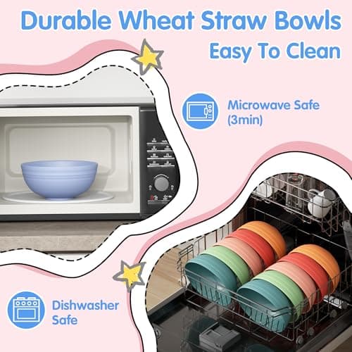 Quatish 10 PCS Unbreakable Cereal Bowls,Dishwasher & Microwave Safe Wheat Straw Bowls, Easy-to-Clean Lightweight Desserts & Soup Bowl, Portable for Picnics ，Snack Plastic Bowls Set，Multi-Color — view 2