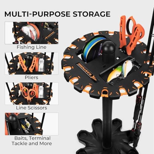 KastKing V16 Rotating Fishing Rod Holder for Garage, Floor Rack Holds Up to 16 Rods & Combos, Space-Saving Pole Organizer with Foam, Durable ABS, Fishing Gear Storage Gift for Men — view 4