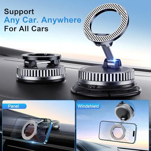 Car Phone Holder for Magsafe [2026 89+LBS Suction & 3700gf Magnetic] 360° Adjustable cell Phone Mount, Phone Holders for Your Car Dashboard & Windshield Tripod Camera Phone Holder for iPhone 17-12