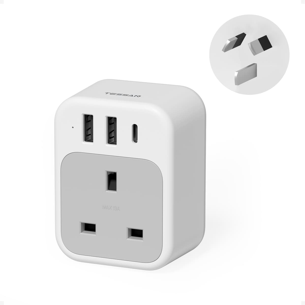 UK to Italy Plug Adapter, TESSAN Grounded Italy Plug Adapter with 2 USB Ports (1 USB C), Italian Travel Adaptor for Chile Ethiopia Libya Syria Tunisia Uruguay (Type L) — view 7