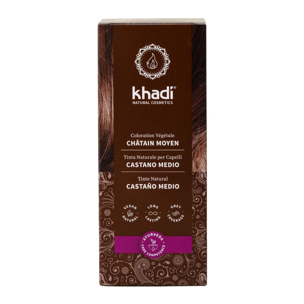 khadi CASTANO MEDIO Tinte vegetal para el cabello - tinte para un color castaño canela vivo y cálido hasta un castaño medio intenso y profundo - 100% vegetal - 100 g