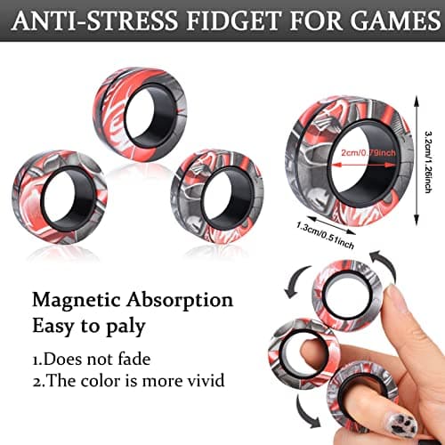 Cevioce Magnetic Ring - Fidget Toys Adults Set,3 PCS Fidget Rings Spinner Toys Teens,Easter Basket Stuffers Fun Spin Ring for ADHD Anxiety Stress Relief,Birthday Gifts for 3-8-12+Year Old Boys Kids — view 2