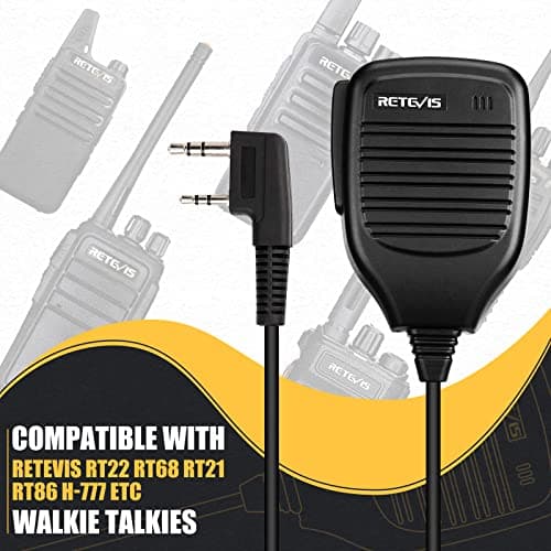 Retevis Walkie Talkie Speaker Microphone,2 Pin Shoulder Radio Microphone Compatible with Retevis RT22 RT27 RT68 RT15 RB17 RT17 RT19 H777 RT66 RT67 Baofeng UV-5R 888S 2 Way Radio(1 Pack) — view 2
