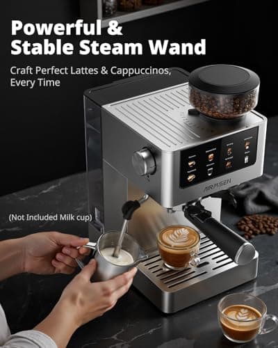 AIRMSEN Espresso Machines with Burr Grinder, 20 Bar, Milk Frother Steam Wand, Stainless Steel Coffee Maker for Home - Cappuccino Latte & ​​Cold Brew​​ Iced Coffee Maker & Americano (Espresso Machine) — view 3