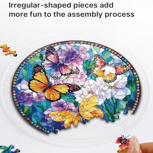 Acrylic Puzzles Suncatcher Window Hanging, 83 Pieces Stained Glass Sun Catcher Puzzle Decoration for Home Garden, Birthday Gifts for Mom Women Adults (Butterfly) — view 4