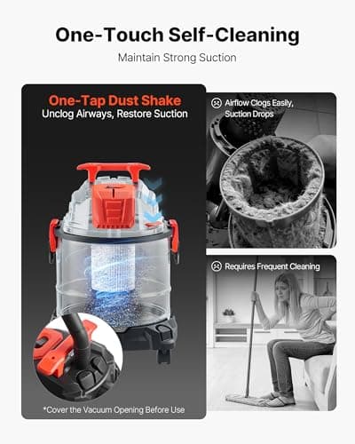 VEVOR Shop Vac, 5.8 Gallon Wet Dry Shop Vacuum, 4 Peak HP with One-Button Self-Cleaning, Dual-Filter, 900W Input Power, 1.25in x 7ft Hose, 9.8ft Cord, Metal Tank for Jobsite, Workshop, Garage, Home — view 2