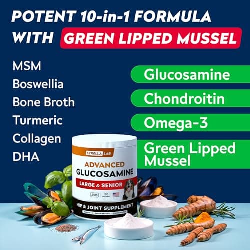Advanced Glucosamine for Dogs w/Green Lipped Mussel, Collagen & Chondroitin - Max Strength Hip and Joint Supplement for Dogs - Joint Pain Relief - Large & Small Breed - Bacon - 120Ct — view 3