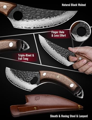 Emojoy Damascus Chef Knife, 67-Layer Damascus Steel Kitchen Knife with Black Hammered Finish, Japanese Knives for Home, Outdoor Cooking, BBQ, Include Gift Box, 6.3 Inch — view 3