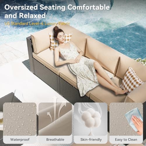 Aoxun Patio Furniture Set with Fire Pit Table, 8 Piece Outdoor Sectional Sofas, Wicker Rattan Outdoor Furniture with Thickened Cushion for Backyard, Garden Beige — view 2