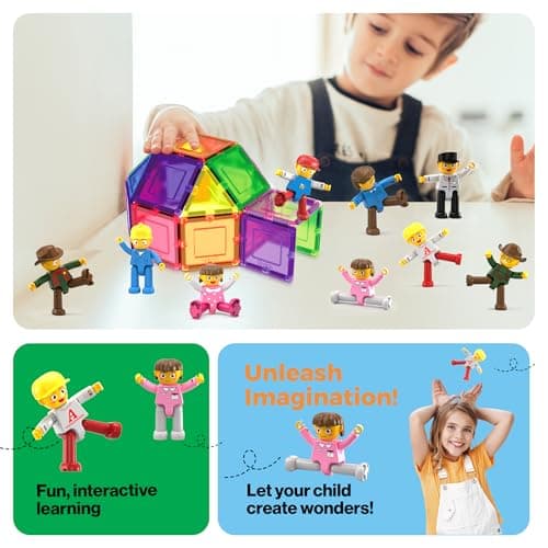 PicassoTiles 16 Piece Character Action Figures Toddler Toy Set Expansion Variety Pack Magnet Education Construction Blocks STEM Learning Kit Pretend Play Toys for Magnetic Building Block Tiles PTA08 — view 4