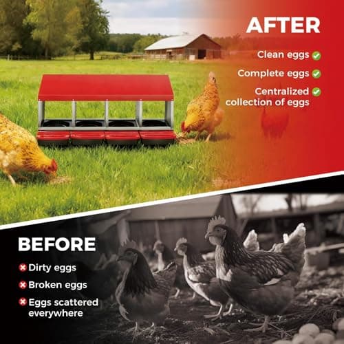 Chicken Nesting Box 4 Compartments, Metal Nesting Box for Laying Hens, Large Egg Gathering Box for Chicken Coop Outdoor, Red — view 4