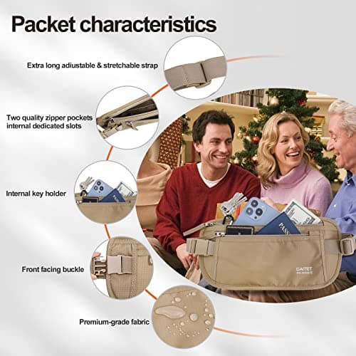 Money Belt - Passport Holder Secure Hidden Travel Wallet with RFID Blocking, Undercover Fanny Pack (Beige) — view 7