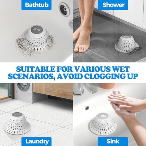 zaa Bathtub Drain Hair Catcher, Premium Silicone Shower Hair Catcher, 1Pack Hair Stopper for Pop Up & Regular Drains of Shower, Bathtub, Bathroom Sink, Bathroom Fixture Accessories, Light Gray