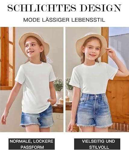 Haloumoning Girls Short Sleeve T Shirts Kids Summer Tops Crewneck Tees 5-14 Years, White, 13-14 Years — view 3