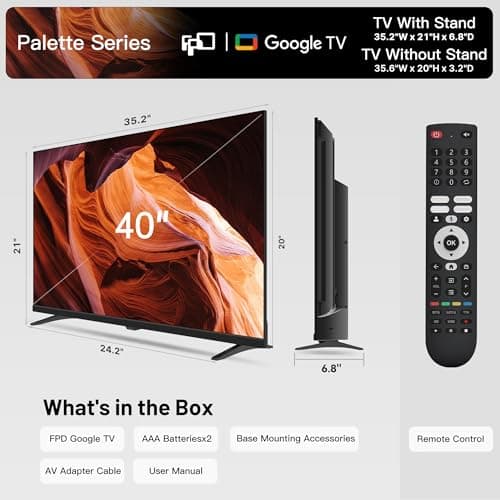 FPD 40-inch Smart TV, 1080p Full HD Google TV with Google Play Built-in Google Cast, HDR 10, Dolby Audio, Voice Remote, Stream Live Television (Palette-Series, CG40-P3) — view 6