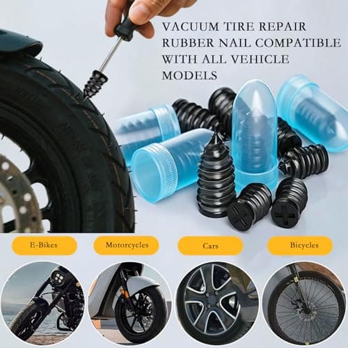 60Pcs Tire Repair Rubber Nails Kit with 4 Sizes, Tire Plugs Screw Type, Vacuum Tire Repair Rubber Nail, Screw in Tire Repair Plugs, Quick Self-Service Tire Repair Tools for Car, Motorcycle, Truck. — view 5