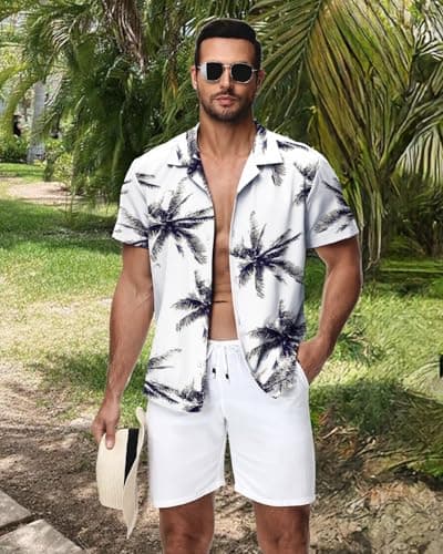 HMIYA Mens Shirts Hawaiian Short Sleeve Button Up Shirt Men Beach Vacation Casual Summer Chemise Homme