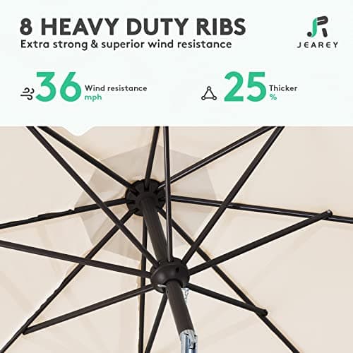 JEAREY 9FT Outdoor Patio Umbrella Outdoor Table Umbrella with Push Button Tilt and Crank, Market Umbrella 8 Sturdy Ribs UV Protection Waterproof for Garden, Deck, Backyard, Pool (Beige) — view 4