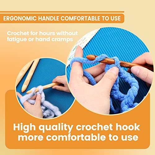 16 Pieces Wooden Crochet Hooks, 3 to 30 mm in Diameters Handle Crochet Hook Knitting Crochet Needles with 10 pcs Knitting Stitch Markers for Handcraft Crocheting — view 5